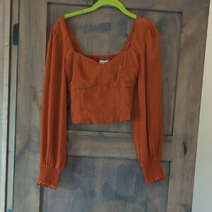 Abercrombie & Fitch Orange Fitted Crop Blouse